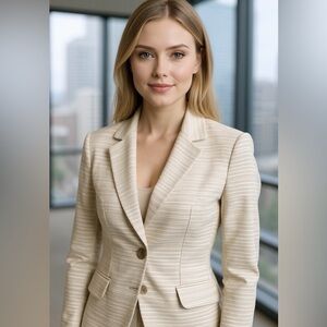 Akris Punto Cream Striped Tailored Blazer